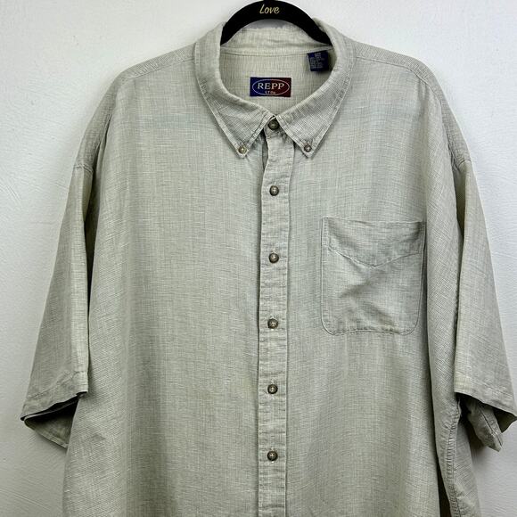 Repp LTD 3XB Short Sleeve Button-Down Linen Shirt Beige - Picture 2 of 4